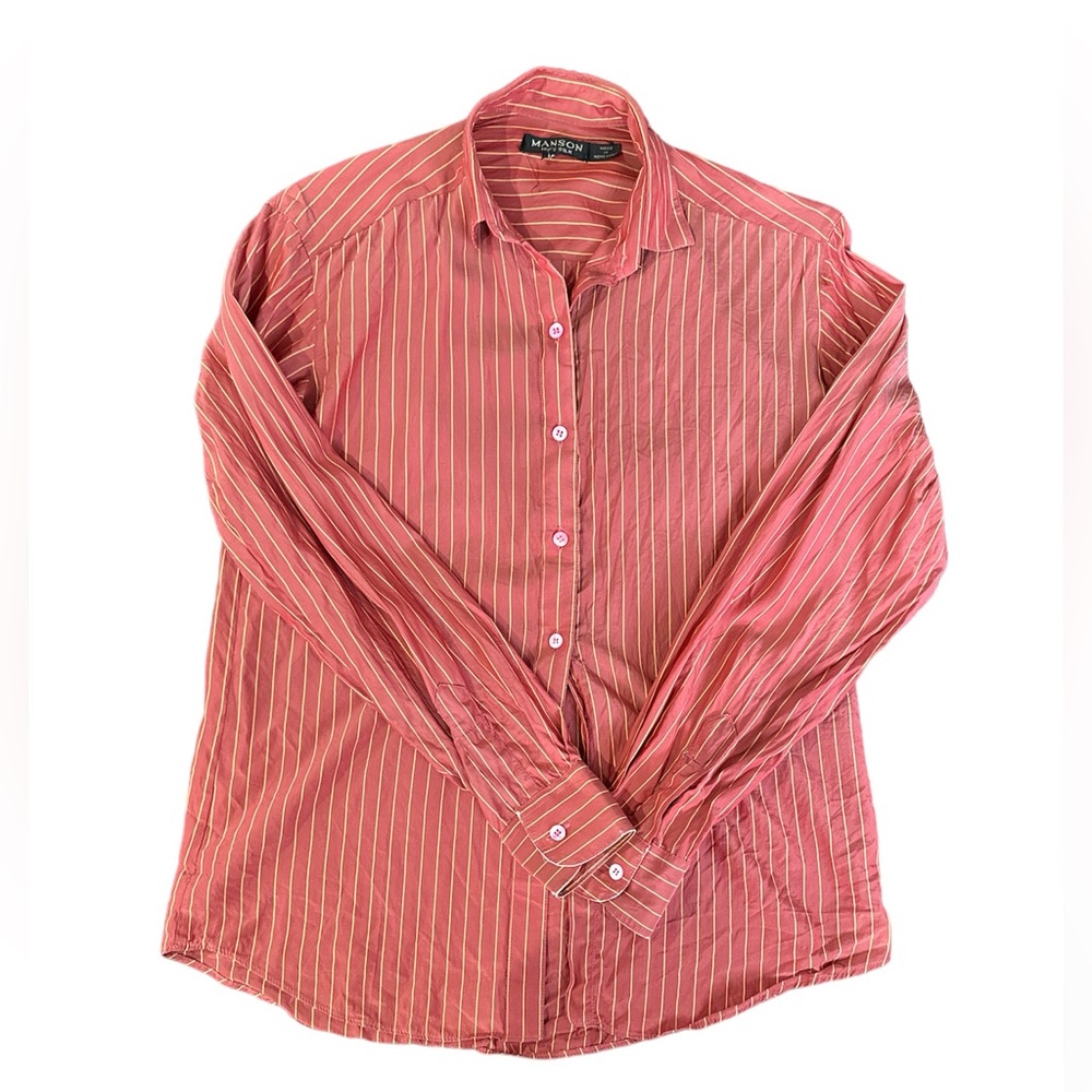 Vintage red pinstripe silk button down shirt Small Manson